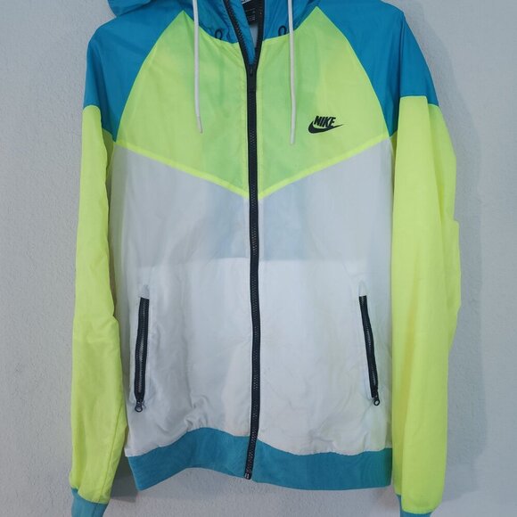 Men’s Nike Hoodie Windrunner Jacket Sz small Neon yellow blue white must have - Picture 15 of 15